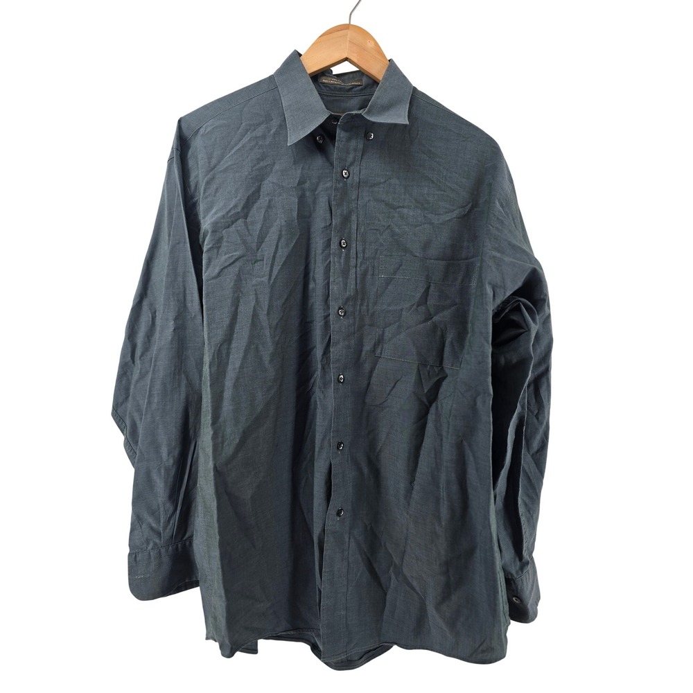 Calvin‎ Klein Dress Shirt Mens 16 32/33 Gray Blue Cotton Long Sleeve Button Up